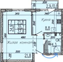 1 -к. квартира, 38 м2, 2 /3 эт. в Краснодаре