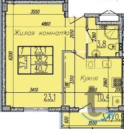 1 -к. квартира, 41 м2, 3 /3 эт. в Краснодаре